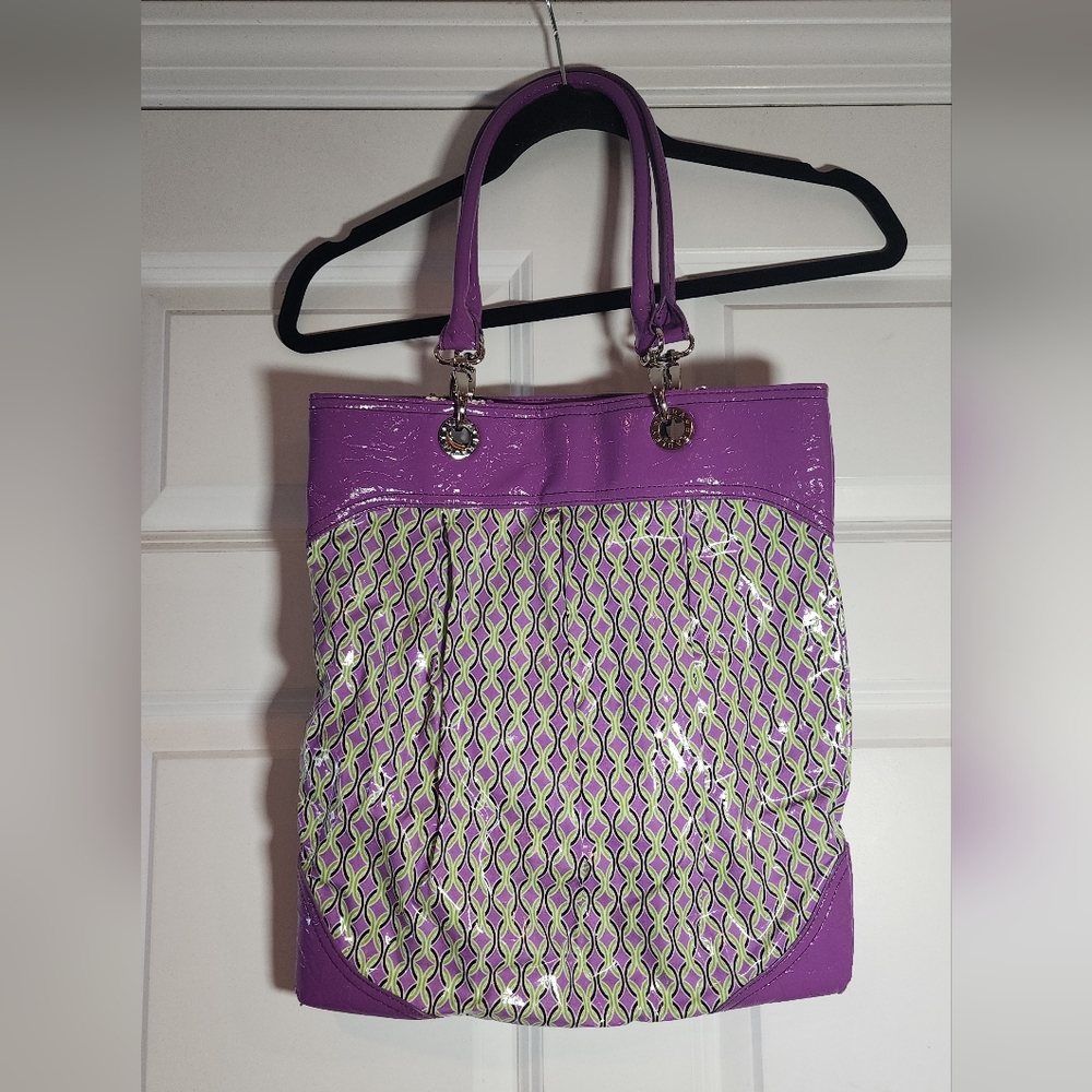 Vera Bradley Purple And Green PVC Tote Bag Minor Wear